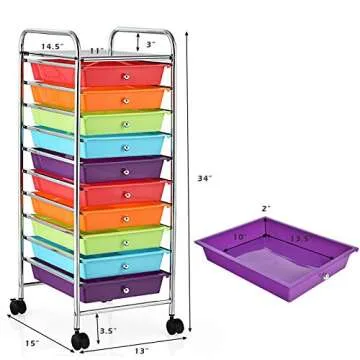 Giantex 10 Drawer Rolling Storage Cart for Organizing