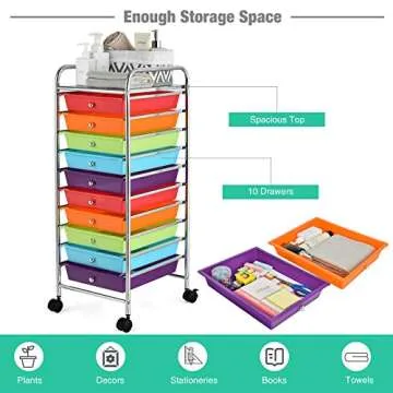 Giantex 10 Drawer Rolling Storage Cart for Organizing