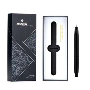 erofa Majohn A1 Press Fountain Pen with Box, Retractable Extra Fine Nib Metal Matte Black Ink Pen wi...