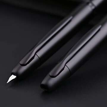 erofa Majohn A1 Press Fountain Pen with Box, Retractable Extra Fine Nib Metal Matte Black Ink Pen with Converter for Writing