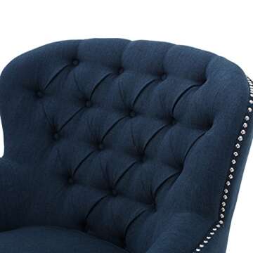 Grands Tufted Fabric Club Chair, Contemporary Lounge Accent Chair, Dark Blue