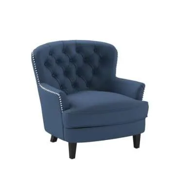 Grands Tufted Fabric Club Chair, Contemporary Lounge Accent Chair, Dark Blue
