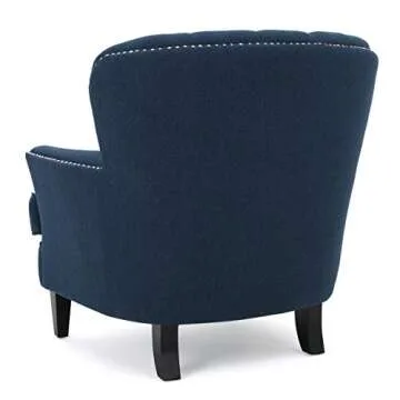 Grands Tufted Fabric Club Chair, Contemporary Lounge Accent Chair, Dark Blue