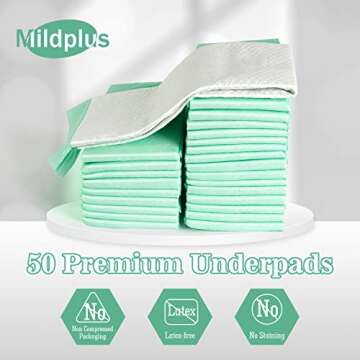 MILDPLUS Disposable Bed Pads 30“X36” (50pcs) Extra Large Underpads for Incontinence Disposable Pads for Adult, Bedwetting Child or Pets (90g/Piece, 7g SAP)