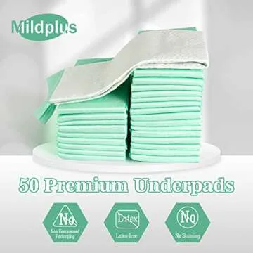 MILDPLUS Disposable Bed Pads 30“X36” (50pcs) Extra Large Underpads for Incontinence Disposable Pads for Adult, Bedwetting Child or Pets (90g/Piece, 7g SAP)