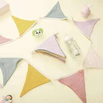 Oudain 15.5 ft Pennant Banner Flags, 2 Pcs Nursery Garland Triangle Bunting Flag Baby Banner for Nursery Decor Baby Birthday Boho Wedding Shower Party Event, Each 7.75 ft(Rainbow Color)