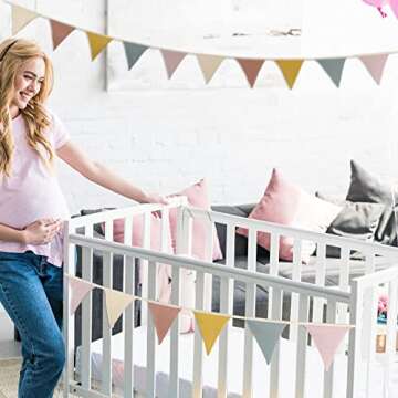 Oudain 15.5 ft Pennant Banner Flags, 2 Pcs Nursery Garland Triangle Bunting Flag Baby Banner for Nursery Decor Baby Birthday Boho Wedding Shower Party Event, Each 7.75 ft(Rainbow Color)