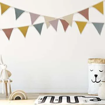 Oudain 15.5 ft Pennant Banner Flags, 2 Pcs Nursery Garland Triangle Bunting Flag Baby Banner for Nursery Decor Baby Birthday Boho Wedding Shower Party Event, Each 7.75 ft(Rainbow Color)