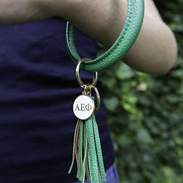 Sorority Shop KD Bangle Keychain - Kappa Delta Green Ring Keychain with Engraved Disc