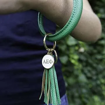 Sorority Shop KD Bangle Keychain - Kappa Delta Green Ring Keychain with Engraved Disc