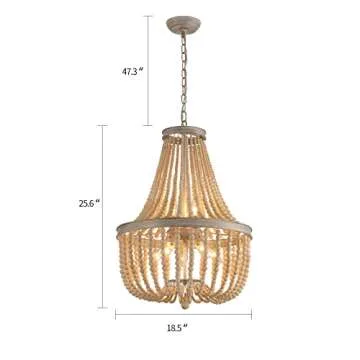 Q&S Farmhouse Wood Beaded Chandelier for Elegant Lighting