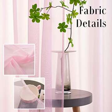 TOAVA DECO Pink Sheer Voile Curtains for Elegant Living Spaces