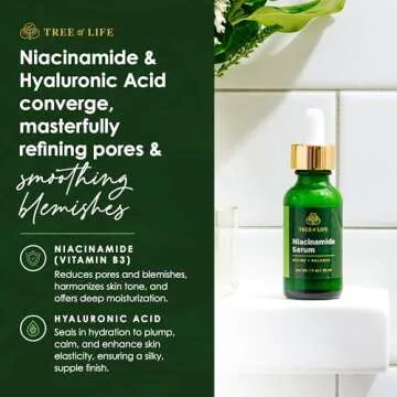 Tree of Life Beauty Niacinamide Vitamin B3 Serum, Hydrating Face Oil for Dark and Age Spots, Tightens Pores, Facial Serums for Sensitive Skin Care with Hyaluronic Acid and Vitamin E, 2 Fl Oz