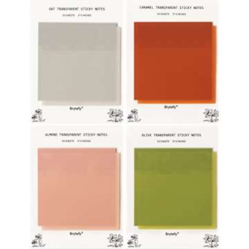 Earth Tone Transparent Sticky Notes - Set of 4 Pads 3''x3'' Clear Sticky Tabs