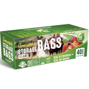 UNNI Compostable Storage Bags – Resealable Quart Bags, Eco-Friendly, 160 Count