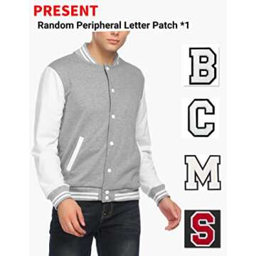 COOFANDY Men Fashion Long Sleeve Button Front Cotton Bomber Baseball Jacket,Large,Gray