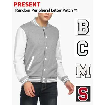 COOFANDY Men Fashion Long Sleeve Button Front Cotton Bomber Baseball Jacket,Large,Gray