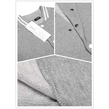 COOFANDY Men Fashion Long Sleeve Button Front Cotton Bomber Baseball Jacket,Large,Gray