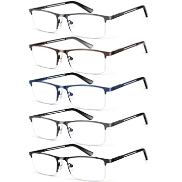KONHAGO Blue Light Blocking Reading Glasses for Men - Half Frame with Spring Hinges