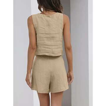 Trendy Queen Women Summer Vacation Outfits 2 Two Piece Linen Matching Sets Lounge Shorts Crop Tops Teen Girls 2024 Dressy Beach Clothes