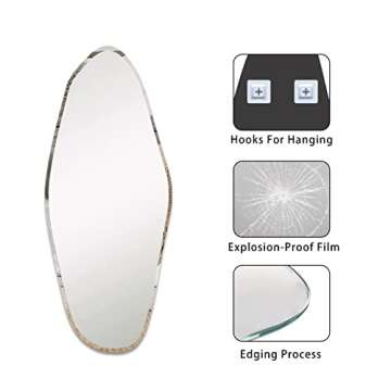 Broojo Irregular Wall Mirror Asymmetrical Accent Wall Mounted Mirror 19.6 x 47 Inch for Living Room Bathroom Entryway, Shaped Dressing Mirror for Wall, Water Droplets Type