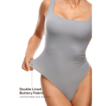 INLYRIC Inbarely Square Neck Thong Bodysuit for Women