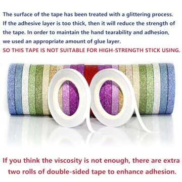 YUKUNTANG Skinny Glitter Paper Washi Tape Set 24 Rolls 12 Color Masking Tape for DIY Crafts Book Designs