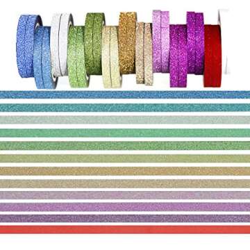 YUKUNTANG Skinny Glitter Paper Washi Tape Set 24 Rolls 12 Color Masking Tape for DIY Crafts Book Designs