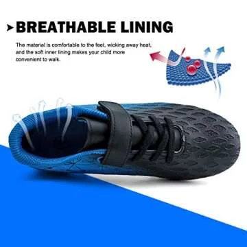 brooman Kids Firm Ground Soccer Cleats Boys Girls Athletic Outdoor Football Shoes (8,Black Blue)