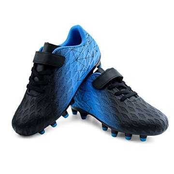 brooman Kids Firm Ground Soccer Cleats Boys Girls Athletic Outdoor Football Shoes (8,Black Blue)