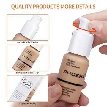 PHOERA Foundation Makeup, Flawless Soft Matte Oil Control Liquid Foundation, Full Coverage Mattle Oil-Control Concealer for Older Women, Great Choice For Gift (#104 Buff Beige)
