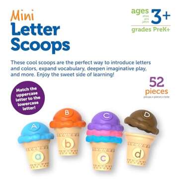 Learning Resources Mini Letter Scoops, 52 Pieces, Ages 3+,Preschool Learning Toys, Stacking Toys, Montessori Toys