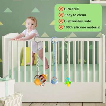 Toy Straps for Baby,RTMOK Silicone Setpacifier Clip,Applies to Car Seat Toy,Teether Toy,High Chair,Stroller Accessories,Baby Toy Clips,Cribs,Rocking Chair