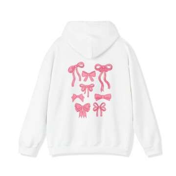 Navonta Womens Bow Hoodie Oversized Graphic Hoodies Teen Girl Long Sleeve Cute Bow Hooded Sweatshirts Coquette Clothes White