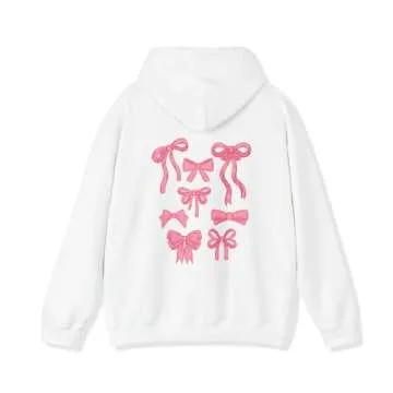 Navonta Womens Bow Hoodie Oversized Graphic Hoodies Teen Girl Long Sleeve Cute Bow Hooded Sweatshirts Coquette Clothes White