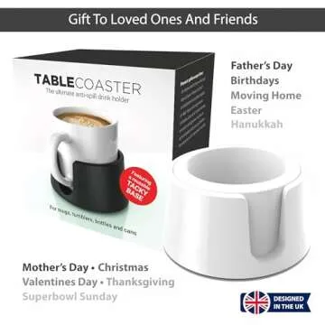 HIT PRODUCTS TableCoaster - Original Anti-Spill Table and Desk Cup Holder, Glacier White - RV and Boat Drink Holder, A Tip-Proof Coaster with Tacky Base and Walled Profile to Prevent Spilled Drinks