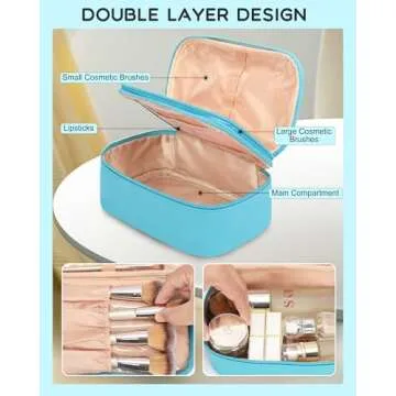 Relavel Small Makeup Bag - Portable 2 Layer Organizer