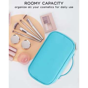 Relavel Makeup Bag Small Travel Cosmetic Bag for Women Girls Makeup Brushes Bag Portable 2 Layer Cosmetic Case Brush Organizer Christmas (Blue)