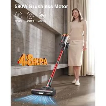 Cordless Vacuum Cleaner,580W 48KPA 65Mins Vacuum Cleaners for Home,Self-Standing Stick Vacuum with A...