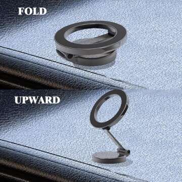 Rurswrity Magnet Car Phone Mount, Foldable Base/Strong Magnet Phone Holder for Car, Accessories for Car Center Console Mount, Car Phone Holder Can be Adjusted 360° for All Mobile Phone, Grey