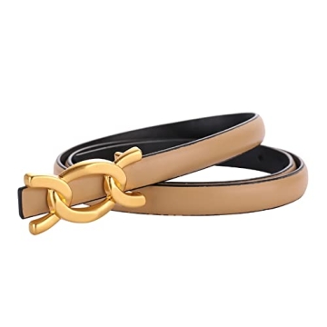 SPOMUNT Women's Chic Leather Dress Belt with Gold Buckle