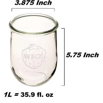 Weck Jars - 1 Liter - Large Sour Dough Starter Jars - Tulip Jar with Wide Mouth - Suitable for Canni...