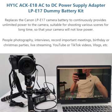 HY1C ACK-E18 AC Power Adapter DR-E18 DC Coupler Dummy Battery Kit for Canon Cameras