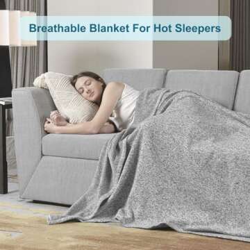 KAWAHOME Sweatshirt Blanket King Size for Bed-Lightweight Breathable Winter Blankets,Soft Thin Knit Jersey Warm Blanket for Hot Sleepers 108 X 90 Inches, Grey and White