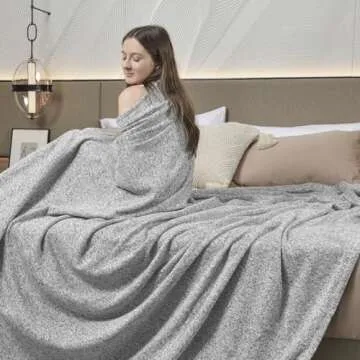 KAWAHOME Sweatshirt Blanket King Size for Bed-Lightweight Breathable Winter Blankets,Soft Thin Knit Jersey Warm Blanket for Hot Sleepers 108 X 90 Inches, Grey and White