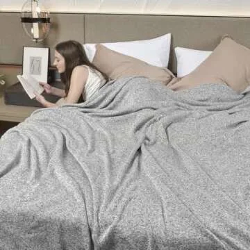 KAWAHOME Sweatshirt Blanket King Size for Bed-Lightweight Breathable Winter Blankets,Soft Thin Knit Jersey Warm Blanket for Hot Sleepers 108 X 90 Inches, Grey and White