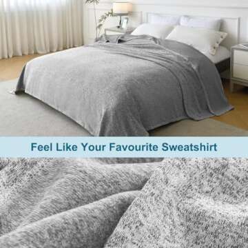 KAWAHOME Sweatshirt Blanket King Size for Bed-Lightweight Breathable Winter Blankets,Soft Thin Knit Jersey Warm Blanket for Hot Sleepers 108 X 90 Inches, Grey and White