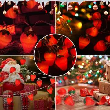 SDOUBLEM 3M 20LED Fruit Strawberry String Lights Battery Powered Indoor Outdoor Lighting Lamp for Wedding Home Birthday Garden Yard Patio Party Christmas Tree Cute Decorations
