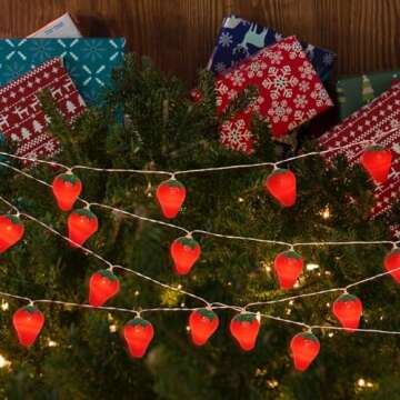 SDOUBLEM 3M 20LED Fruit Strawberry String Lights Battery Powered Indoor Outdoor Lighting Lamp for Wedding Home Birthday Garden Yard Patio Party Christmas Tree Cute Decorations