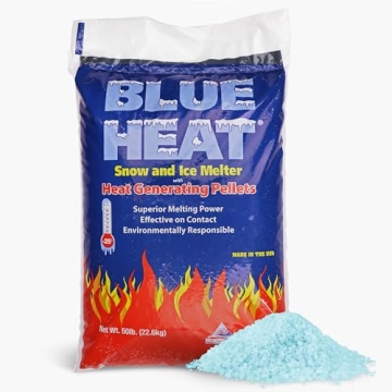 Blue Heat Ice Melt Pellets, Calcium Blend Deicer Snow Melter for Driveway 50 lb, Blue